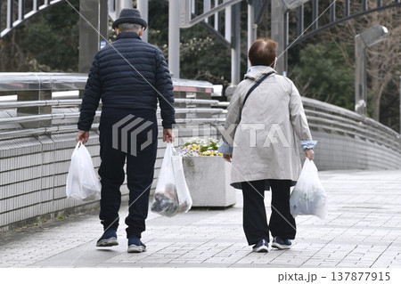 日本の横浜都市景観二人仲良く…高齢化社会。やさしそうな方だ…幸福な光景…二人に幸せが続きますように… 137877915
