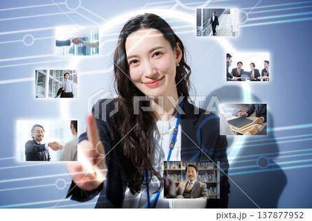 ビジネス女性がAI ,DX, IT, M＆A(ai,dx,it,m＆a)などのビッグデータをタップ 137877952