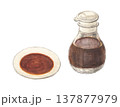 小皿に入った醤油と醤油差し　水彩色鉛筆イラスト 137877979