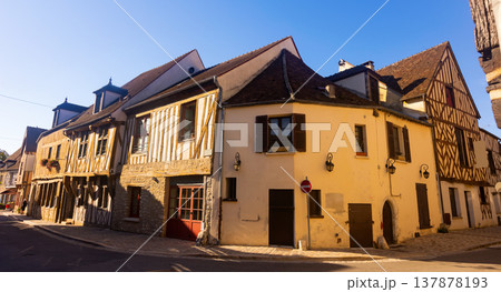 Ancient half-timbered residential houses in old town of Provins 137878193