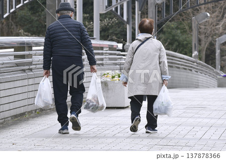 日本の横浜都市景観二人仲良く…高齢化社会。やさしそうな方だ…幸福な光景…ポッドに入った小さな花々の苗 137878366
