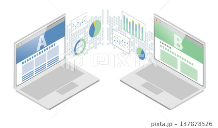 ノートPCで比較するABテストのイメージ 137878526