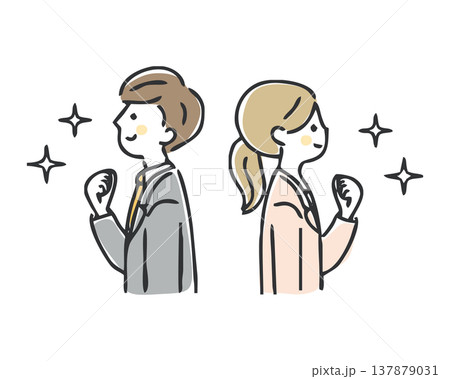ガッツポーズするビジネスマンとビジネスウーマン 137879031