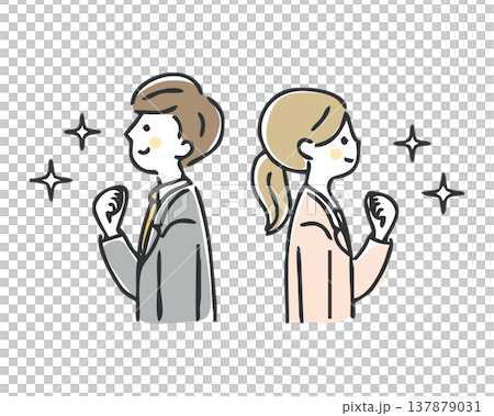 ガッツポーズするビジネスマンとビジネスウーマン 137879031