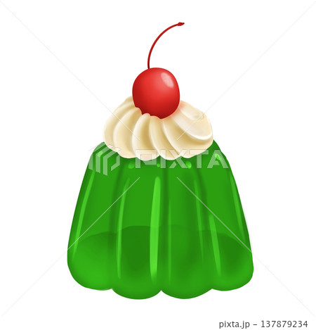 レトロなメロンゼリー(さくらんぼとホイップクリーム付き)スイーツイラスト レトロなメロンゼリー(さくらんぼとホイップクリーム付き)スイーツイラスト 137879234