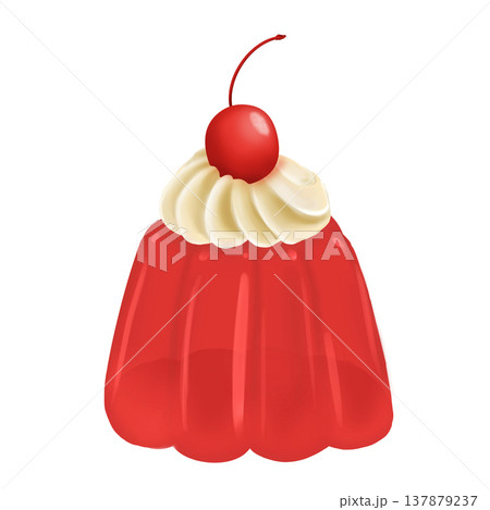 レトロないちごゼリー(さくらんぼとホイップクリーム付き)スイーツイラスト レトロないちごゼリー(さくらんぼとホイップクリーム付き)スイーツイラスト 137879237