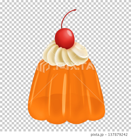 レトロなオレンジゼリー（さくらんぼとホイップクリーム付き）スイーツイラスト 137879242