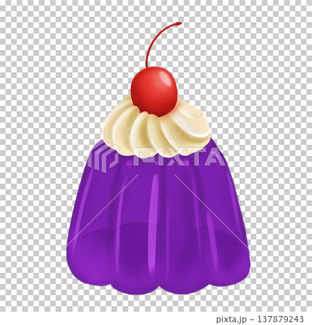Retro grape jelly (with cherry and whipped cream) dessert illustration Retro grape jelly (with cherry and whipped cream) dessert illustration 137879243