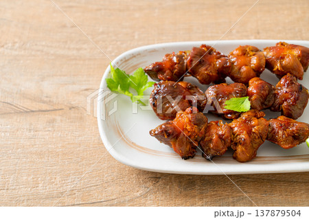 grilled chicken gizzard skewer with herbs and spices grilled chicken gizzard skewer with herbs and spices 137879504