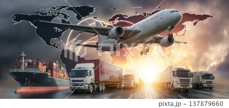 Airplane Flying Above Glowing Map Highlighting Trade Routes and Cargo Transportation Activities Airplane Flying Above Glowing Map Highlighting Trade Routes and Cargo Transportation Activities 137879660