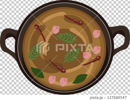 thai hot pot chim chum illustration top view isan style soup with herbs and pork for menu and food design 137880547
