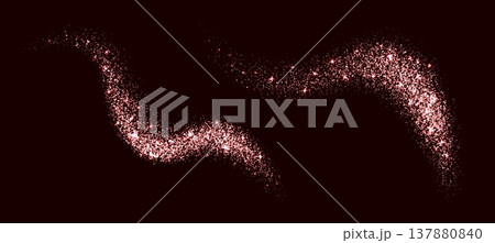 Pink glitter and stardust splash, magic star particles. Sparkling glitter and confetti wave with glowing dust trail. Vector pink stardust for festive celebrations, birthday cards, beauty brands Pink glitter and stardust splash, magic star particles. Sparkling glitter and confetti wave with glowing dust trail. Vector pink stardust for festive celebrations, birthday cards, beauty brands 137880840