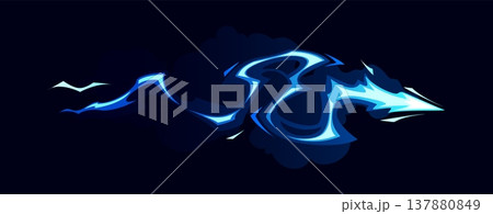 Cartoon game gun effect. Vibrant blue gunshot trail that glows and leaves a lingering smoke trail. Cartoon vector effect for sci fi game, laser weapon visual or futuristic combat animation Cartoon game gun effect. Vibrant blue gunshot trail that glows and leaves a lingering smoke trail. Cartoon vector effect for sci fi game, laser weapon visual or futuristic combat animation 137880849