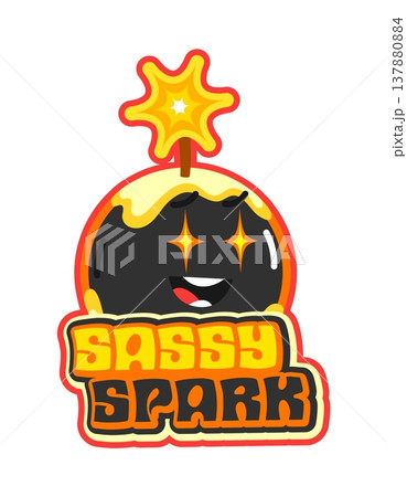 Exploding bomb and explosion vintage Y2K sticker or tag. Dynamite Y2K sticker, explosive vintage groovy vector tag. TNT grenade, bomb funny personage with burning wick isolated patch or label 137880884