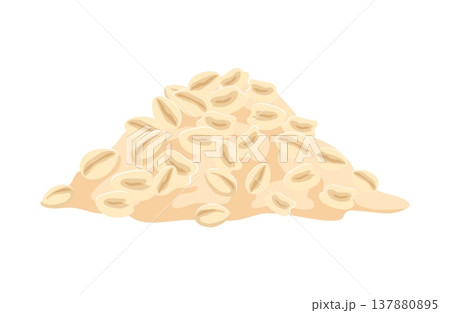 Cartoon oatmeal grains pile, isolated vector natural cereal seeds heap. Rolled oat flakes, natural food for healthy eating, breakfast recipe, vegetarian nutrition, cooking or baking kitchen ingredient 137880895