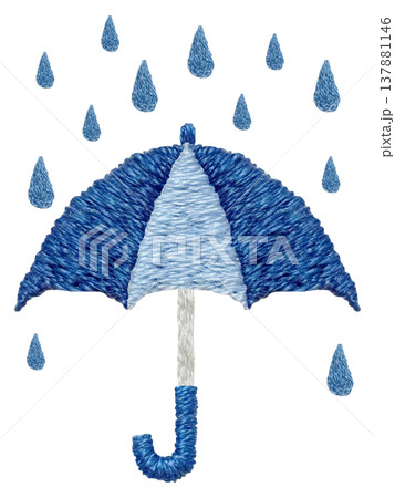 【傘と雨】手刺繍イラスト素材 137881146