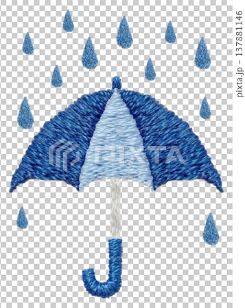 【傘と雨】手刺繍イラスト素材 137881146