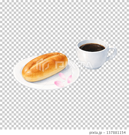 パンとコーヒー カフェ 軽食 シンプル 水彩イラスト素材 パンとコーヒー カフェ 軽食 シンプル 水彩イラスト素材 137881154