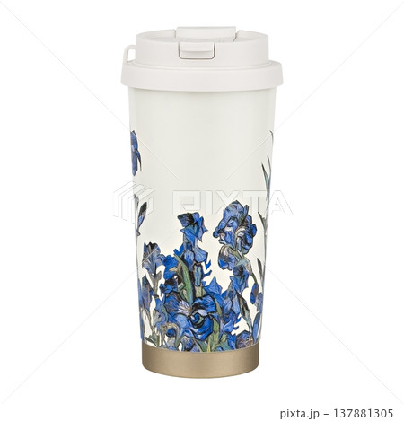 Light thermos with a pattern of flowers Light thermos with a pattern of flowers 137881305