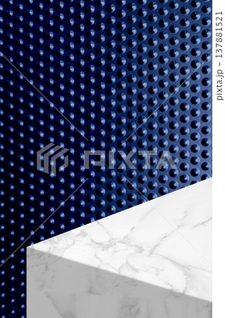 Corner Table with dark blue surface with Blurred small, raised circular bumps background in vertical orientation. 137881521