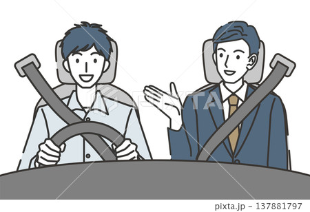 車を試乗する男性と営業スタッフのイラスト 137881797