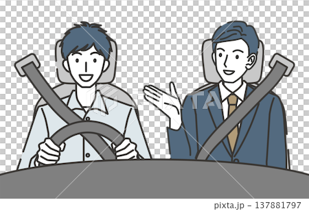 車を試乗する男性と営業スタッフのイラスト 137881797