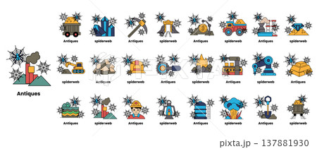 Cartoon mining icons show extraction processes 137881930