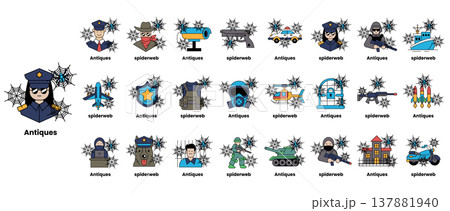 Police icons in flat style, snowflake backgroundのイラスト素材 [137881940] - PIXTA
