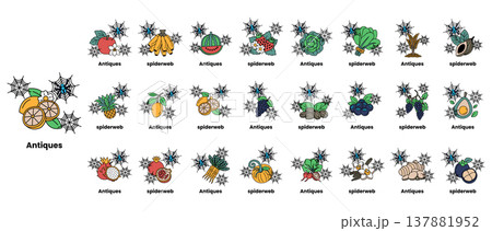 Cartoon-style fruit and vegetable illustrations with playful designs 137881952