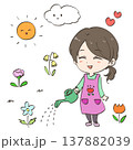 花に水やりするニコニコ笑顔の女の人 137882039