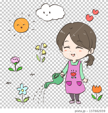 花に水やりするニコニコ笑顔の女の人 137882039