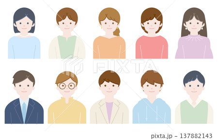 社会人・大学生の人物/男女カラフル笑顔の上半身セット 社会人・大学生の人物/男女カラフル笑顔の上半身セット 137882143