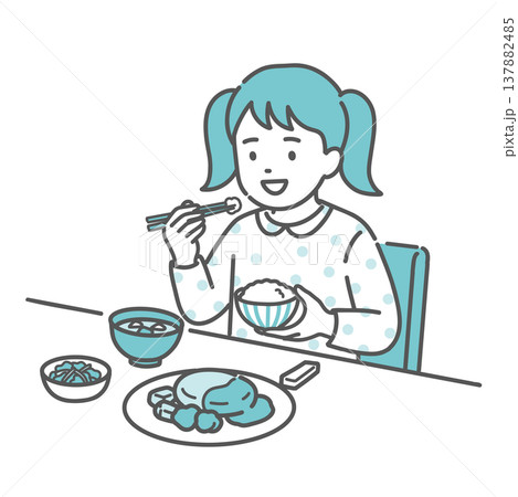 バランスの良い食事をとる女の子(子供)のイラスト バランスの良い食事をとる女の子(子供)のイラスト 137882485