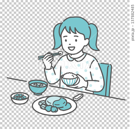 バランスの良い食事をとる女の子(子供)のイラスト バランスの良い食事をとる女の子(子供)のイラスト 137882485