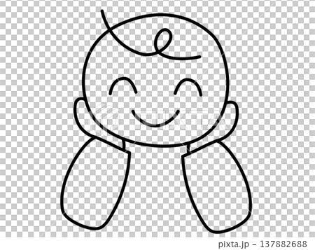 シンプルな線画の人物イラスト　ミニマル　ビジネス資料・プレゼン向け　リラックス　頬杖　ニコニコ　笑顔 137882688