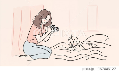 子供の写真を撮影する母親 137883127