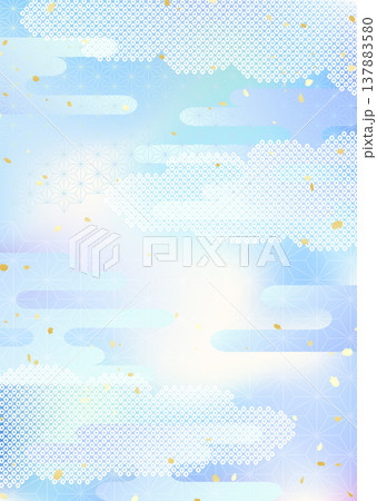 空や水のようなグラデーションと和の伝統的な模様を合わせた和風背景イラスト 137883580