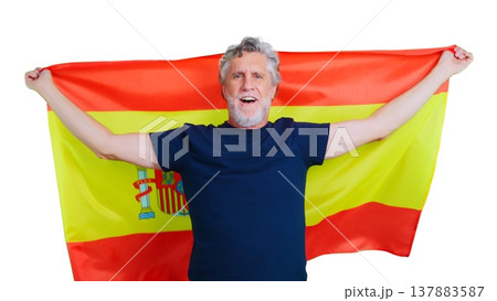 Cheering man celebrating Spain national flag support 137883587