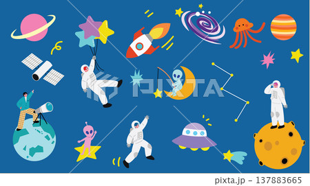 ポップで可愛い宇宙のイラストセット ポップで可愛い宇宙のイラストセット 137883665