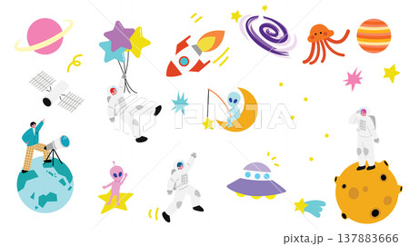 シンプルで可愛い宇宙のイラストセット 137883666