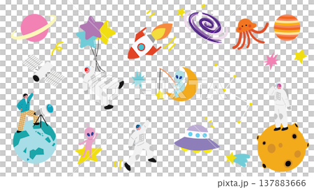 一組簡單可愛的太空主題插圖。 137883666