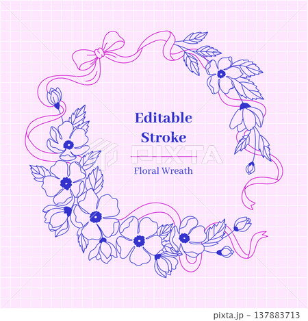 Floral bouquet with ribbon and bow thin line art vector illustration, Editable stroke width for customizable outline, Hand drawn sketch style design Floral bouquet with ribbon and bow thin line art vector illustration, Editable stroke width for customizable outline, Hand drawn sketch style design 137883713