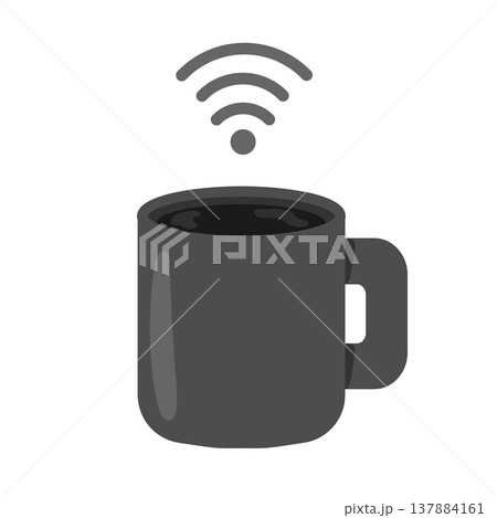 マグカップのブラックコーヒーとWi-Fiのイラスト マグカップのブラックコーヒーとWi-Fiのイラスト 137884161