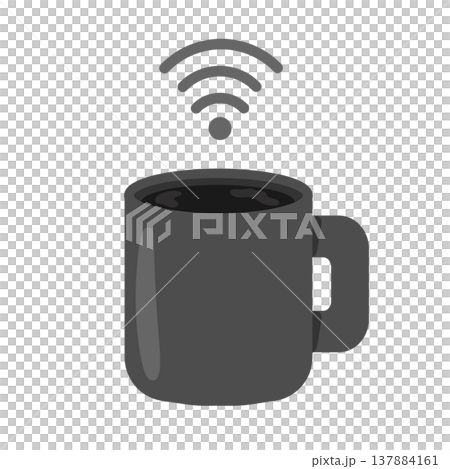 マグカップのブラックコーヒーとWi-Fiのイラスト マグカップのブラックコーヒーとWi-Fiのイラスト 137884161