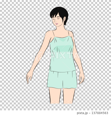 一位女性正在進行護膚的插圖；膚色較淺 137884563