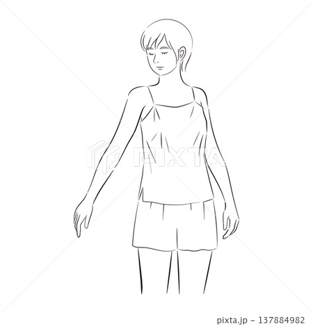 スキンケアをする女性の線画イラスト スキンケアをする女性の線画イラスト 137884982