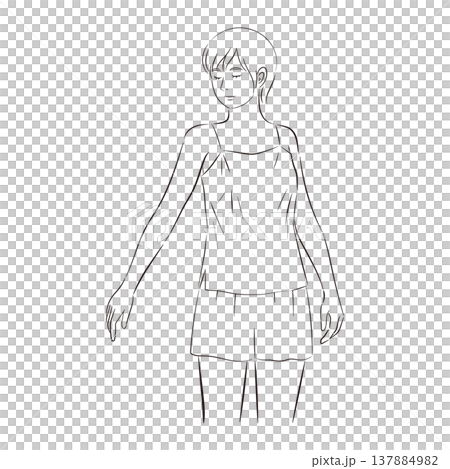スキンケアをする女性の線画イラスト スキンケアをする女性の線画イラスト 137884982