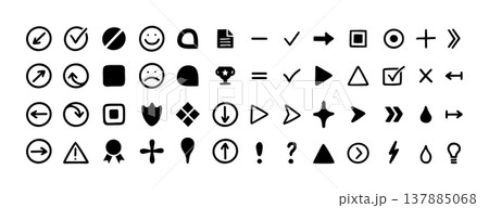 Bullet arrows check and point icons tick with cross icon ui. Close plus minus and play square circle with triangle star trophy. Award bullet arrow and motion point happy with sad icons hand drawn. Bullet arrows check and point icons tick with cross icon ui. Close plus minus and play square circle with triangle star trophy. Award bullet arrow and motion point happy with sad icons hand drawn. 137885068