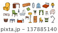 Hand drawn furniture icon set with colorful chairs and cozy decor for interior design apps, home decor clipart, and scandinavian or living room illustration art 137885140