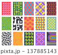 Psychedelic poster background with optical spirals and geometric cubes for retro wallpaper branding, vibrant packaging design, and groovy social media or banner templates 137885143